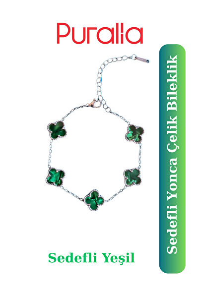 Puralia Yonca Çelik Bileklik - Sedefli Çelik