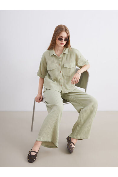 LC Waikiki Green Textured Muslin Women's Shirt