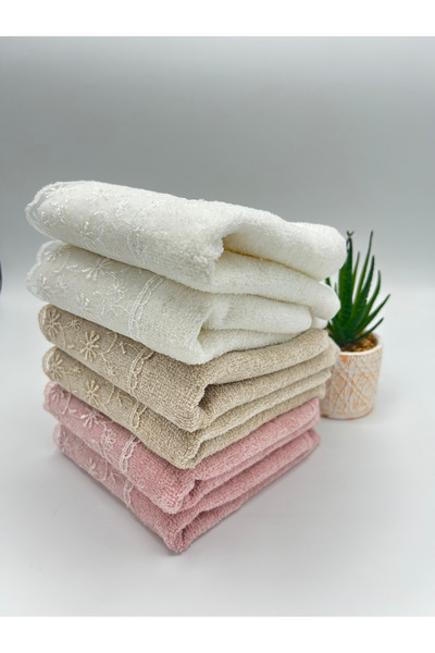 LenaToptan Cream 6-Piece Guipure Lace 30X50 cm Kitchen Towel Set (Gift - Dowry - Present)