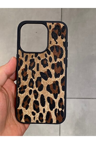 İphone 15 Pro Max Uyumlu Leopar Desenli Tüylü Silikon Kılıf