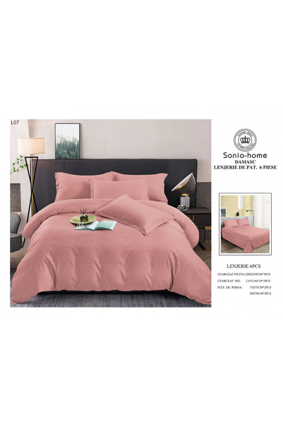 FIONNA.RO Lenjerie Din Bumbac Satinat Tip Damasc - Roze