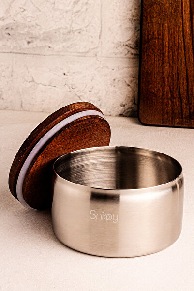 Snippy Steelora - Stainless Steel Bowl with Wooden Vacuum Lid Breakfast Snack Bowl 700 ml