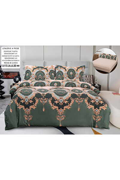 FIONNA.RO Lenjerie Din Bumbac Satinat Cu Elastic 4 Piese - Verde Royal