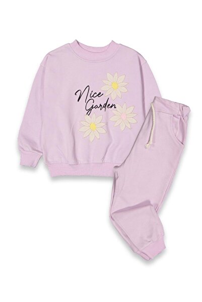 baby flamindo طقم رياضي للفتيات من بيبي فلاميندو مطبوع عليه زهور ومطرز بخيطين