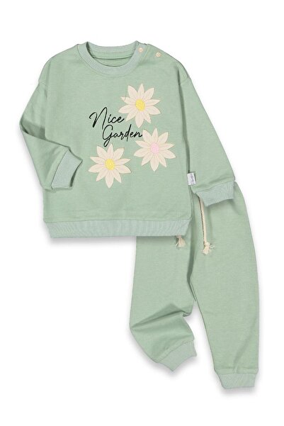 baby flamindo طقم رياضي للفتيات من بيبي فلاميندو مطبوع عليه زهور ومطرز بخيطين