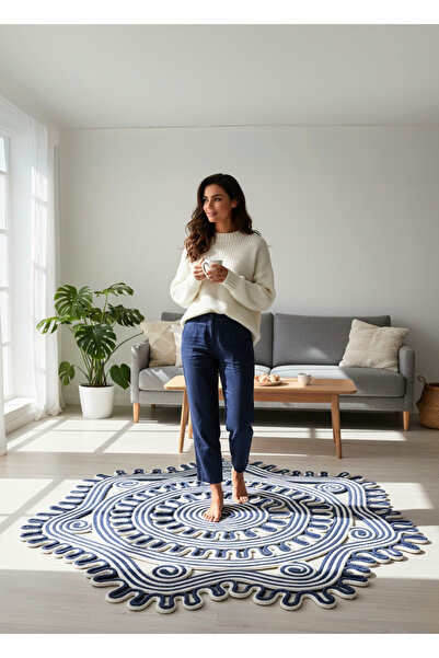 HomeTurko Elora Desenli Jüt Kilim Bohem & Modern Salon Halısı Dekoratif Hasır...