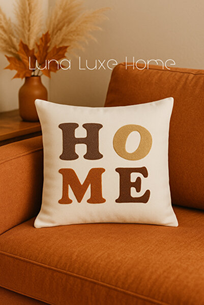 Luna Luxe Home Dekoratif Keten Zemin Punch Nakış İşlemeli Kahverengi Home Yaz...