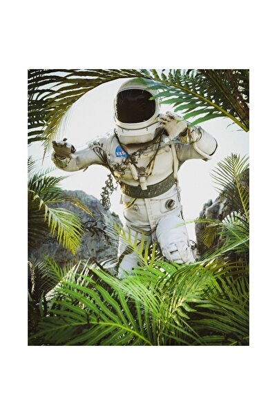 OEM Tapet premium pe pânză, Astronaut Cyberpunk cu plante tropicale și palmieri, 250x400 cm