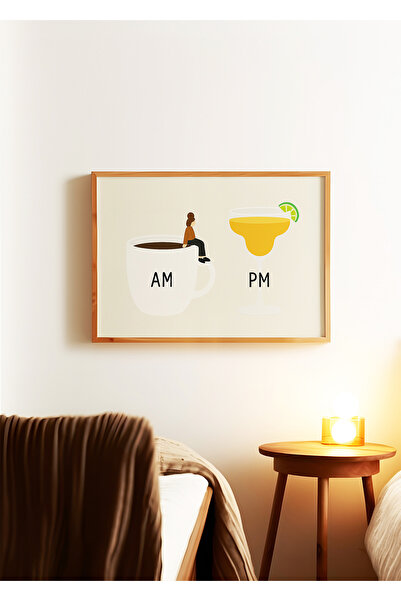 ARTHOUSECOLLECTIVE AM PM - Poster minimalist cu desen de cafea și cocktail - ...