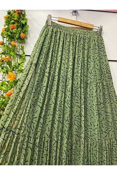 edu collection Layered Patterned Chiffon Skirt with Lining