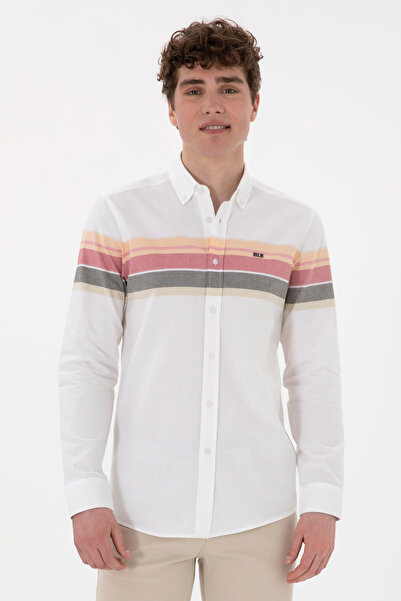 U.S. Polo Assn. Camasa Barbat Alb Cu Dungi Orizontale Multicolor