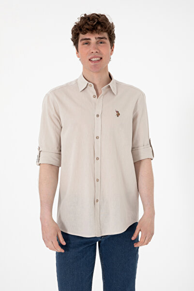 U.S. Polo Assn. Camasa Barbat Bej Cu Logo Brodat