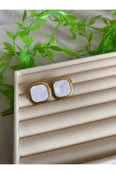 Ebruli أقراط من الفولاذ الذهبي المربع العتيق