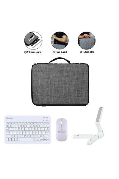 Microcase Samsung Galaxy Tab A9 Plus SM-X210 11 inch Gri Çanta+Türkçe BT Klav...