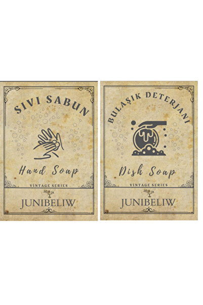 junibeliw 2Lİ SET VİNTAGE Suya Dayanıklı Etiket Sıvı Sabunluk Bulaşık Deterjanı