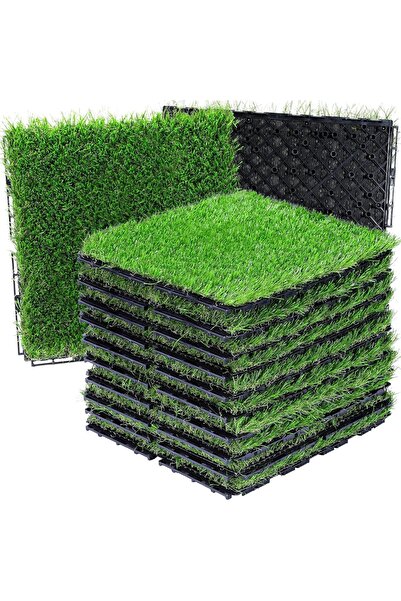 genric بلاط عشب صناعي FFD - مربعات عشب صناعي متشابكة، عبوة من 9 قطع، سجادة عش...
