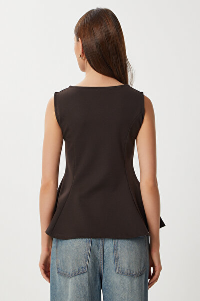 Lovelyİstanbul Sleeveless Peplum Interlock Blouse Lan0058 Brown