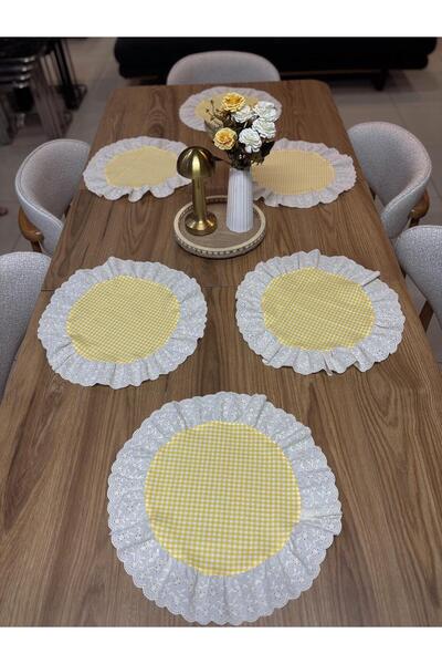 NURGİTA HOME %100 Pamuk Duck Keten Fisto Fırfırlı Vintage Amerikan Servis (6 ...