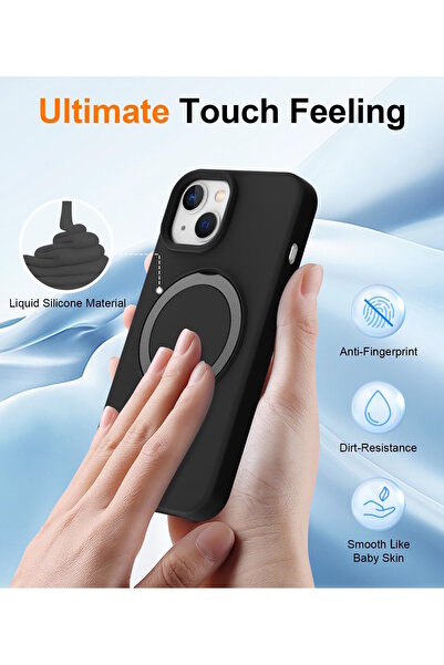 m.tk moveteck Apple iPhone 15 Kılıf Magsafe Halkalı Extra Standlı içi Kadife Yumuşak Renkli Silikon Kapak