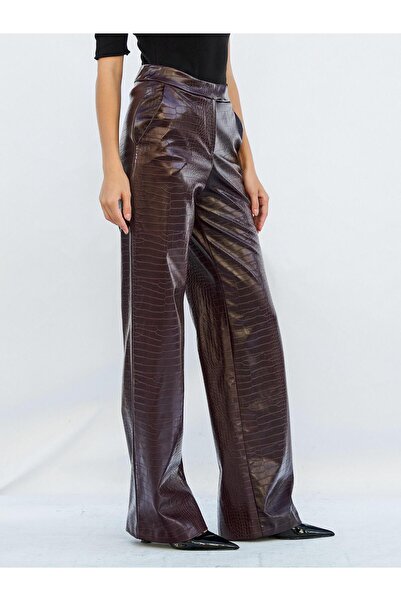 Coral Krokodil Baskılı Düz Paça Pantolon Bordo
