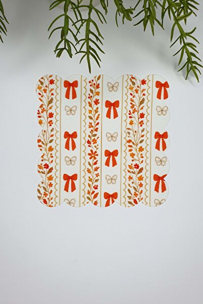 decofav Autumn Ribbon Decorated Laser Cut Digital Printed Cocktail Napkin 1 Piece
