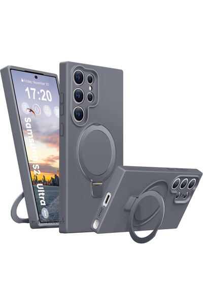 m.tk moveteck Samsung Galaxy S25 Ultra Kılıf Magsafe Halkalı Extra Standlı içi Kadife Yumuşak Renkli Silikon Kapak