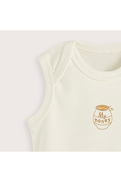 Chakra Happy Bee Basklı Kolsuz Body Ekru