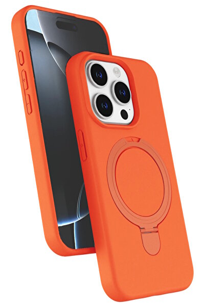 m.tk moveteck Apple iPhone 14 Pro Max Kılıf Magsafe Halkalı Extra Standlı içi Kadife Yumuşak Renkli Silikon Kapak