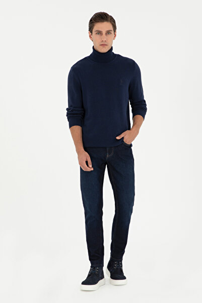 U.S. Polo Assn. Men's Navy Sweater with High Collar and Embroidered Logo