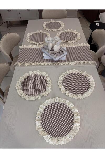 NURGİTA HOME 7 Parça Fisto Fırfırlı Set 6 Adet Amerikan Servisi Supla + 1 Adet Fırfırlı Runner