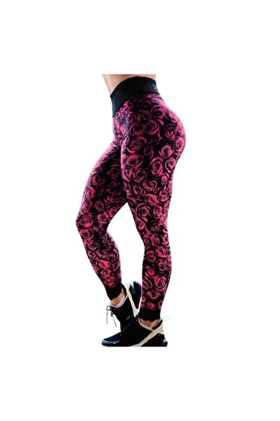 Style4Cosy Colanți de fitness, yoga, aerobic, pentru jogging, Style4Cosy, mărime M, trandafiri, talie înaltă, EU 38-40