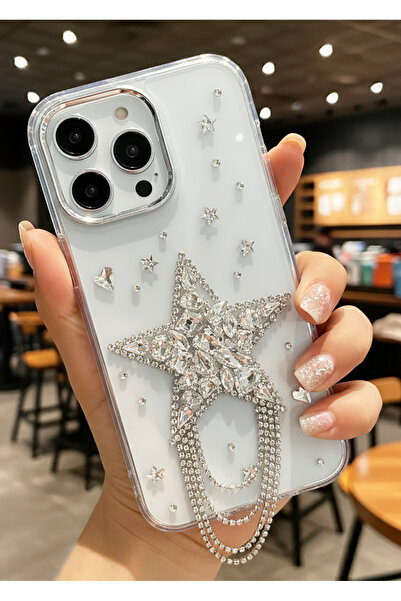 EDELFU iPhone 15 Pro Kristal Taşlı Yıldız Desenli Lüks Süslenmiş Şeffaf Silik...