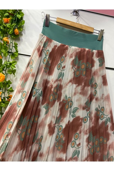 edu collection Patterned Chiffon Bell Skirt with Lining