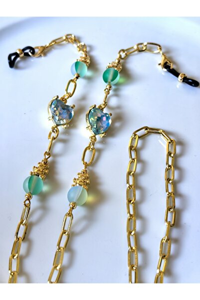 THİNBLACK Glasses Chain Thinblack ®   Young Series – Glasses Chain / Heart Detail / Blue-Green Crystal Stone