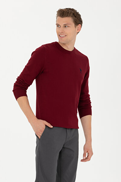 U.S. Polo Assn. Pulover Barbat Bordo Cu Textura Fina Si Guler Rotund