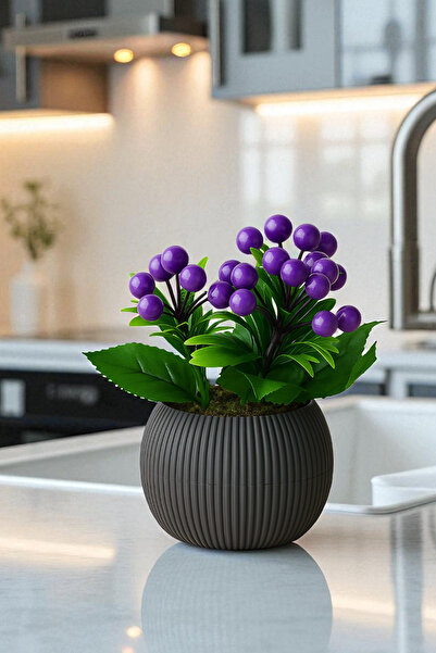 ALSHOP Lüks Orta Saksıda Taş Yosunlu Yapay Çiçek Kokina Demeti Ağacı