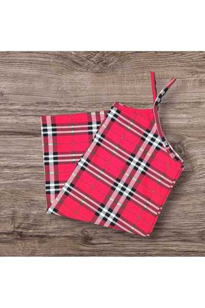 ESTA STORE Red Plaid Patterned Strap Tank Top