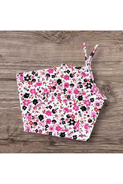 ESTA STORE Pink Black White Floral Print String Strap Tank Top