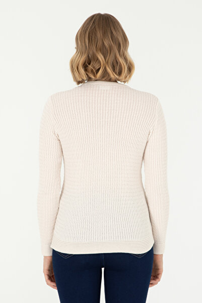 U.S. Polo Assn. Pulover Dama Bej Cu Textura Cable Si Logo Brodat