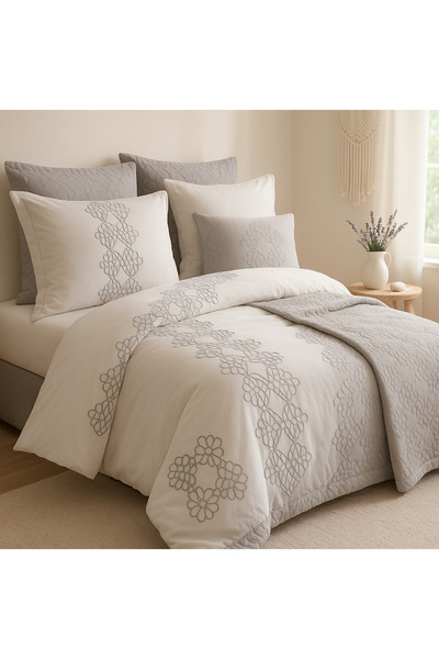 Evimcim Kristina 10 Piece Dowry Set – Premium Embroidered Pique, Duvet Cover & Blanket Set