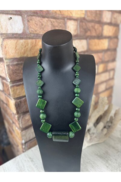 SEDEF TAKI Yeşil uzun ahşap kolye