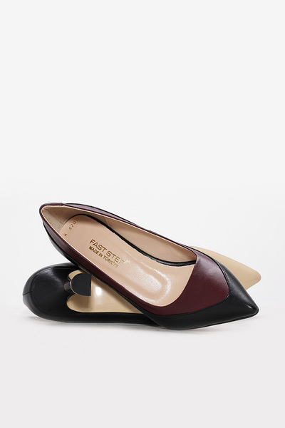 Ayakkabıhane Genuine Leather Inside and Out Black Burgundy Stylish Women's Thin Heel Shoes Ah082152613307