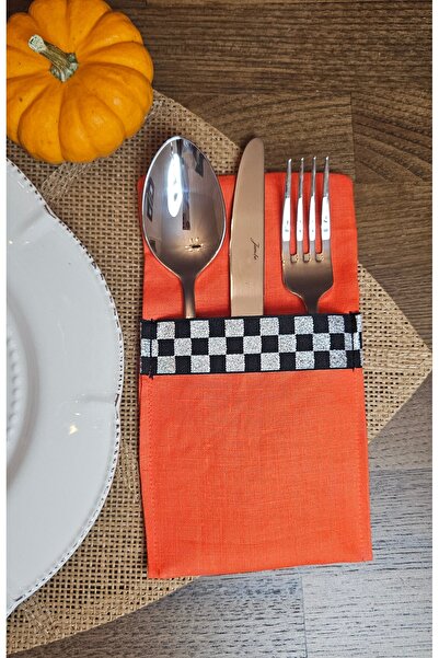 Leylace طقم غطاء أدوات المائدة من الكتان البرتقالي مكون من قطعتين للخريف واله...