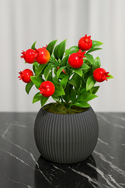 ALSHOP نبات اصطناعي فاخر على شكل شجرة فاكهة مع طحالب حجرية في وعاء متوسط الحجم