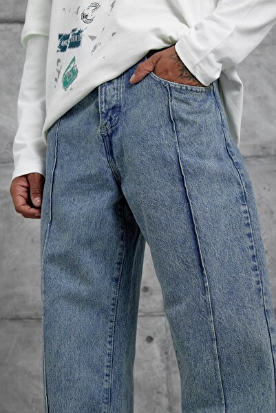 NOMARC Παντελόνι τζιν με ριγέ φαρδύ κούφιο σχήμα σε μπλε ναυτικό χρώμα