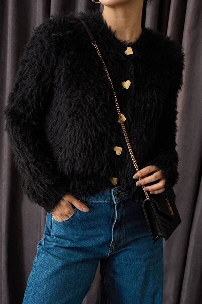 Vaveyla Γυναικεία πλεκτή ζακέτα με μαύρα κουμπιά καρδιάς