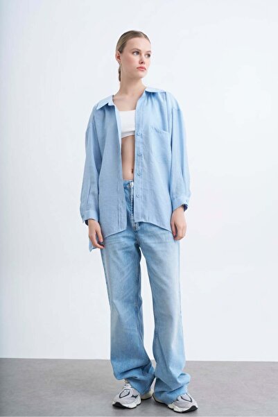 Sibel Günay Butik Cămașă pentru femei albastru deschis supradimensionat |   D...