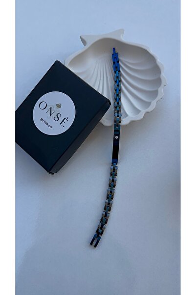 onse Kordon Stainless Steel Men's Bracelet with Stone Blue Detail Vip Series
