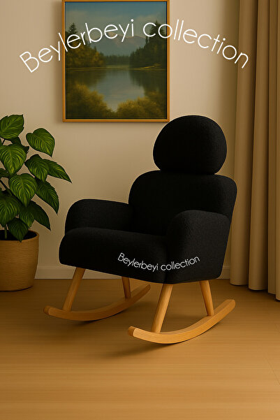 BEYLERBEYİ Sallanan sandalye, ayarlanabilir başlıklı sallanan, siyah peluş ku...