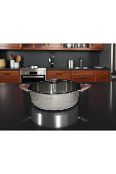 Akdeniz 30 Cm Basık Bakalit Kulplu Çelik Tencere Rose Gold